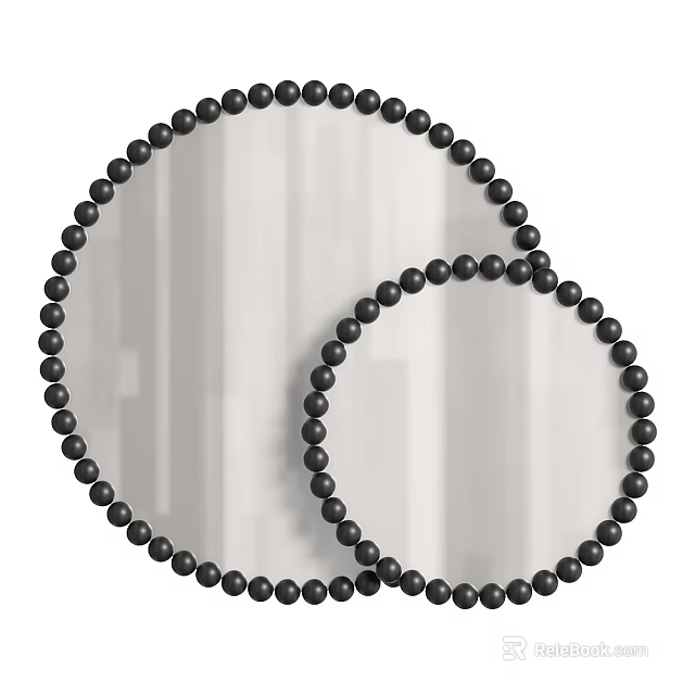 Round Decorative Mirrors With Black Beaded Frames For Modern Home Decor 3d model 