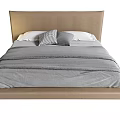 Modern Double Bed With Gray Leather Headboard And Layered Gray Bedding 3d model