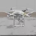 Smart White Drone With Camera On Marble Countertop And Wooden Floor