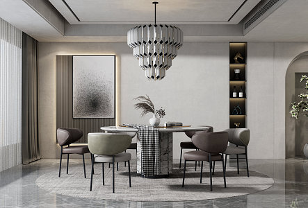 Modern Dining Table and Chair Combination Round Table 3d model