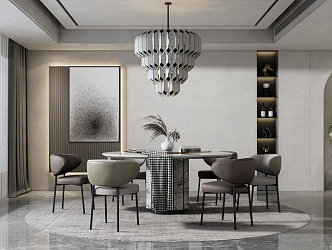 Modern Dining Table and Chair Combination Round Table 3d model