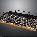 Vintage Electronic Keyboard with Wooden Base Round Metal Keys and Classic Wired Design