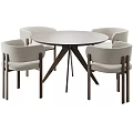 Modern Round Dining Table Set With Neutral Upholstered Chairs And Wooden Tripod Base