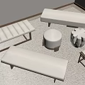 Various Indoor Stools Including Benches Round And Square With White Cushions And Wooden Frames