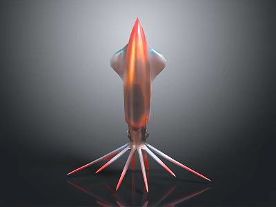 Red Transparent Squid Body With Extended Tentacles Against Dark Background With Reflection 3d model