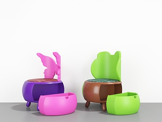 modern children chair children chair stool with drawer 3d model