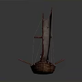 Traditional Wooden Water Transport Boat With White Sails And Two Masts