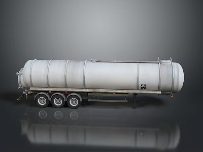Silver Cylindrical Tanker Utility Vehicle Semi Trailer with Multiple Wheels 3d model
