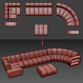 Modern Sectional Sofa With Curved Design Accent Pillows And Ottoman In Neutral Tones
