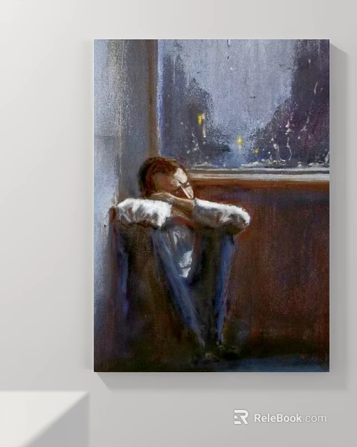 Portrait Painting of Person Leaning by Window Resting Head on Knees With Evening Lights 3d model 