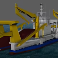 Work Vessel With Blue White Hull Yellow Cranes and Deck Equipment 3d model