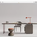 Modern Gray Desk With Orange Chair Metal Frame Red Lamp And Storage Drawers