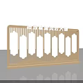 Decorative Wooden Screen Partition With Vertical Cutout Patterns And Engraved Text