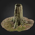 Natural Stone and Wood Tree Stump with Mossy Roots and Fallen Leaves 3d model