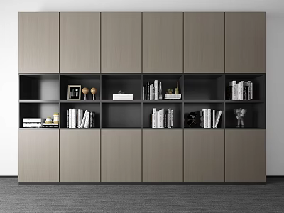 Modern Bookcase Interior Design With Open Shelves Closed Cabinets And Decorative Books 3d model