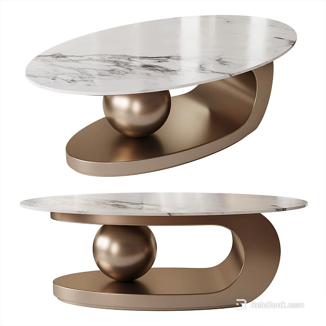 Modern Marble Top Coffee Table With Gold Metal Spherical Base Design 3d model 