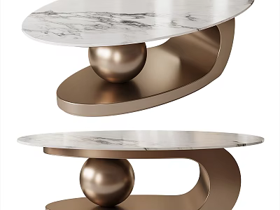 Modern Marble Top Coffee Table With Gold Metal Spherical Base Design 3d model