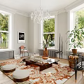 Spacious Apartment Living Room With Large Windows Chandelier And Modern Decor