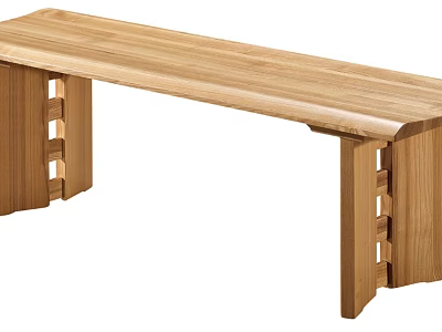 Light Wood Color Wooden Bench With Simple Design And Carved Support Structure 3d model