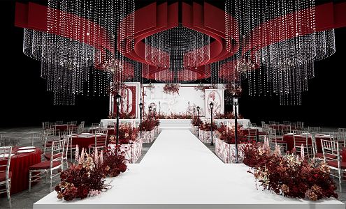 Modern Wedding Scene Red Wedding Ballroom 3d model