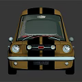 Yellow Vintage 1965 Car With Black Stripes Red Seats And White Wheels