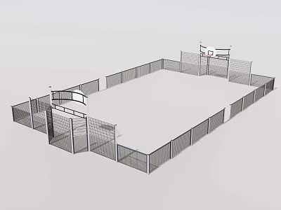 Basketball Court Design With Surrounding Chain Link Fencing And Hoops Structure 3d model