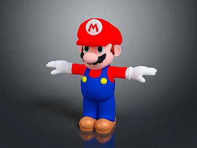 Super Mario Toy Figure With Red Hat M Logo Red Shirt Blue Overalls White Gloves 3d model