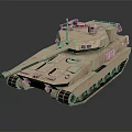 3D Rendering Of Military Tank With Desert Camouflage Turret Cannon And Tracks