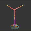 Industrial Wind Turbine Model With White Blades Red Markings And Green Base Platform