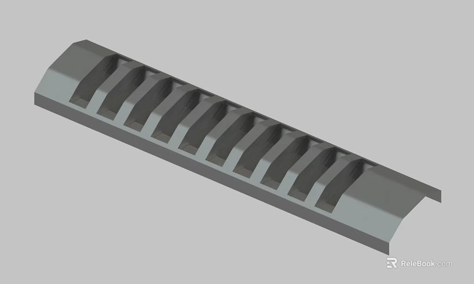 Gray Long Strip Mechanical Component With Parallel Grooves Structure Design 3d model 