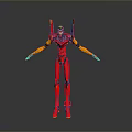 Red And Orange Sci Fi Robot Character With Sleek Body Head Antennas And Yellow Limbs