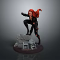 Red Haired Woman In Black Tight Outfit Striking Dynamic Pose On Broken Stones