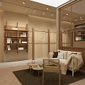 Modern Cozy Clothing Store Interior With Wooden Racks Round Decor Hanging Lights And Mirrors
