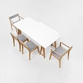 Modern Dining Table Set With White Tabletop Wooden Chairs And Bench 3d model