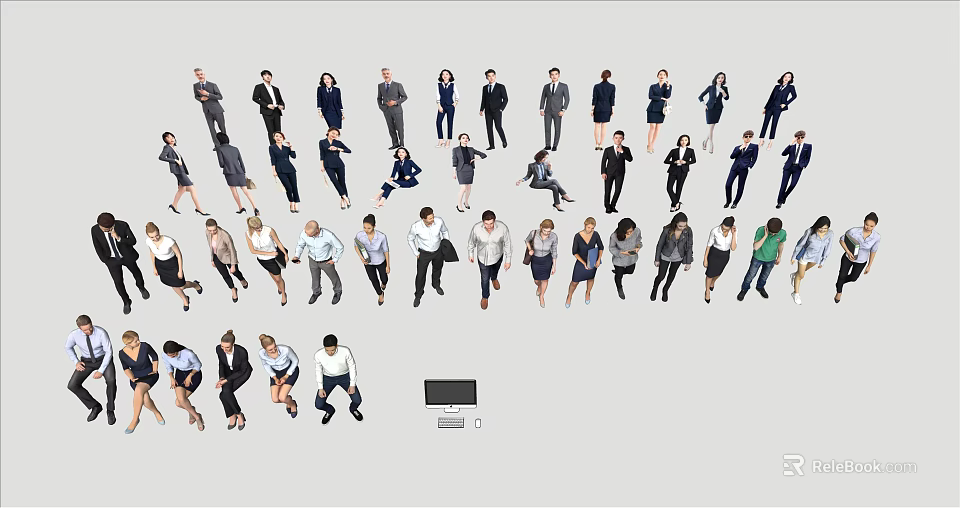 Group of People in Formal Attire Standing Sitting Walking with Laptop 3d model 