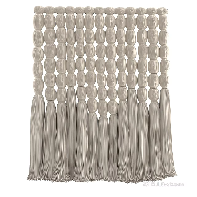 Beaded Woven Window Curtain In Neutral Beige With Tassel Fringe Design 3d model 