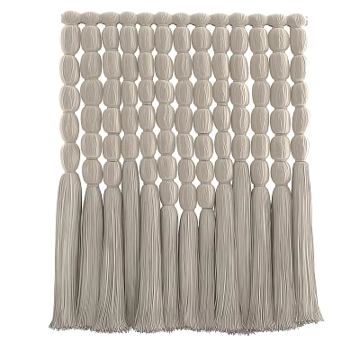 Beaded Woven Window Curtain In Neutral Beige With Tassel Fringe Design 3d model