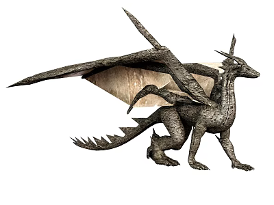 Detailed Grey Mythical Dragon Figure With Winged Body And Sharp Claws 3d model