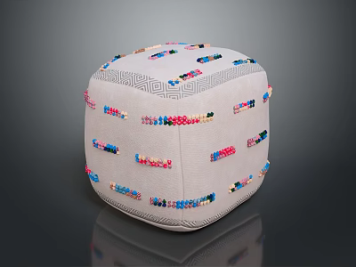 Light Colored Decorative Cube Cushion With Colorful Braided Stitches And Patterned Design 3d model