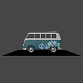Retro Volkswagen Kombi Blue And White Minibus With Floral Patterns And Peace Sign
