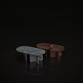 Modern Oval Dining Tables With White And Colorful Marble Texture Design 3d model