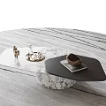 Modern Black And White Marble Coffee Table With Textured Design And Decorative Tray