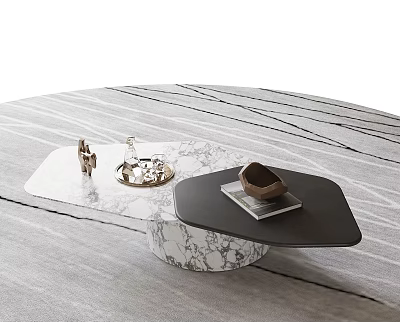 Modern Black And White Marble Coffee Table With Textured Design And Decorative Tray 3d model