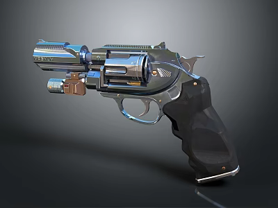 Modern Metallic Revolver With Shiny Barrel Black Ergonomic Grip And Detailed Design 3d model