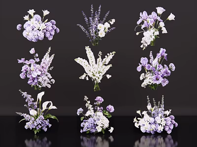 Elegant Floral Arrangement Design With Purple White Flowers And Various Styles 3d model