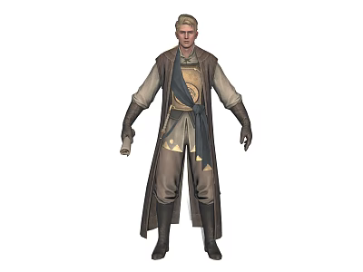 Detailed Fantasy Character Design With Long Coat Vest Geometric Patterns Gloves And Boots 3d model