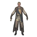 Detailed Fantasy Character Design With Long Coat Vest Geometric Patterns Gloves And Boots