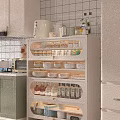 Modern Kitchen Storage Cabinet With Glass Doors And Shelves For Bowls Jars And Bottles