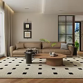 Cozy Modern Living And Dining Room With Natural Wood Furniture And Large Window Sheer Curtains