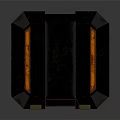Futuristic Black Tech Container With Orange Strips And Yellow Accents